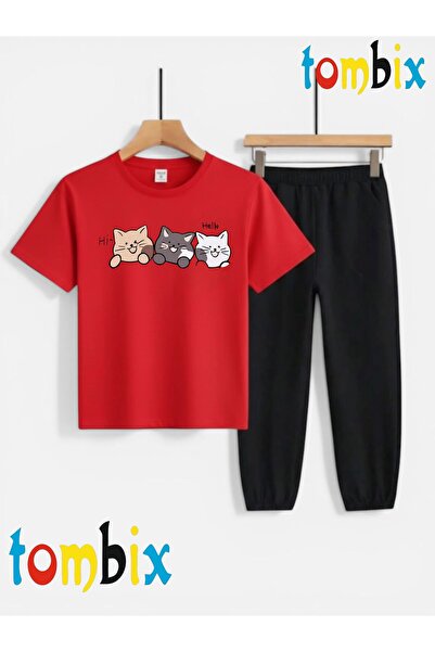 tombix Uygunmoda Hi̇hello Printed T-Shirt Sweatpants (Sweatpants with Pockets...