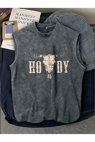 bellanova Ανδρικό αμάνικο μπλουζάκι σε χρώμα ανθρακί, με αντικέ όψη και υπερμ...