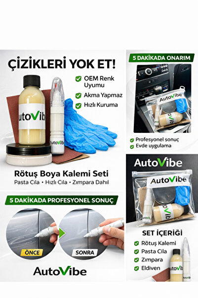 AutoVibe Rötuş Boya Kalemi Seti VW Skoda Audi LB9A Şeker Beyazı Pasta Cila Zı...