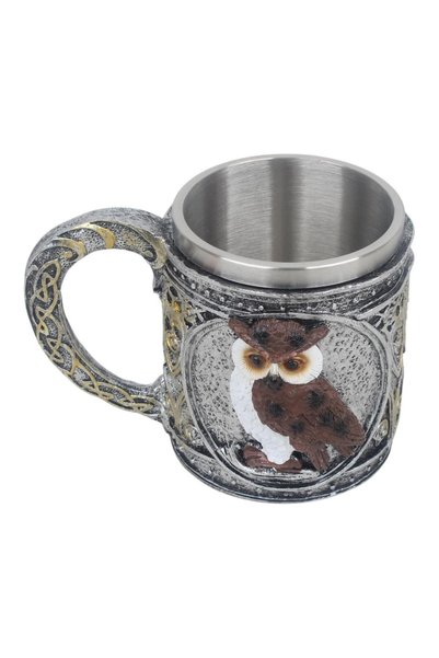 ELSELİFE 3D Owl Design Mug with Stainless Steel Inner Chamber and Handle Decorative Cup 400 ml