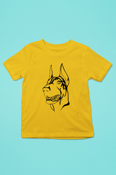 Sadık Dost Doberman -Baskılı Unisex Sarı Çocuk Tişört - T-Shirt CT004