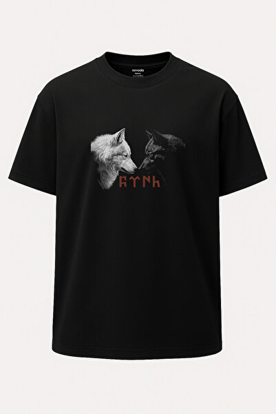 nirvoda Υπερμεγέθη μπλουζάκι Bozkurt Göktürkçe με τουρκική στάμπα σε μαύρο χρ...