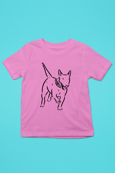 Eğlencel Bull Teriyer - Baskılı Unisex Pembe Çocuk Tişört - T-Shirt CT002