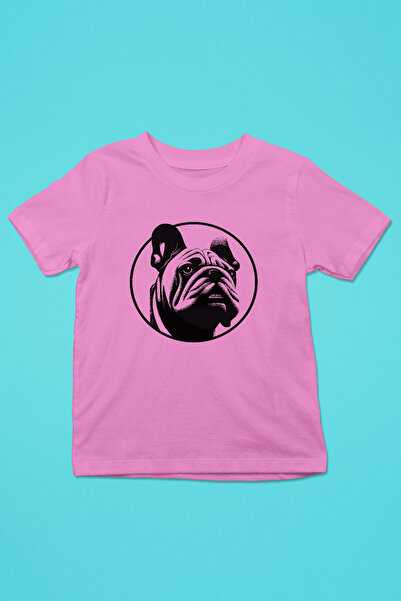English Bulldog - Baskılı Unisex Pembe Çocuk Tişört - T-Shirt CT002