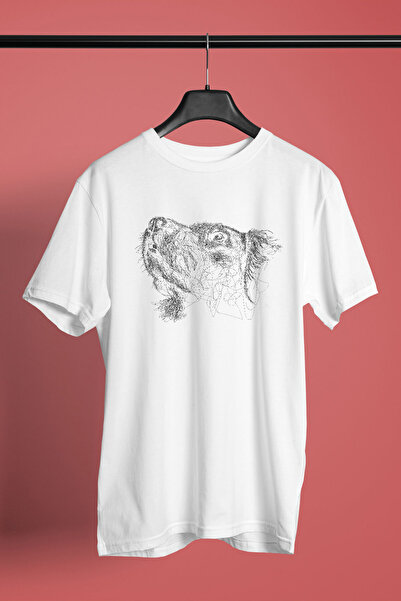 Golden Retriever Eskiz - Baskılı Unisex Beyaz Tişört - T-Shirt UT007