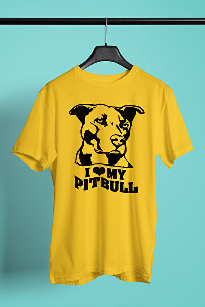 Pitbulumu Seviyorum - Baskılı Unisex Sarı Tişört - T-Shirt UT004
