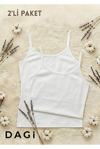 Dagi White 2-Piece Combed Cotton Women's Undershirt Set with Thin Adjustable ...