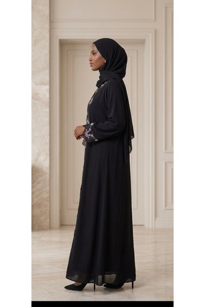 Generics Floral Embroidered Modest Abaya with Matching Sheila (Black)