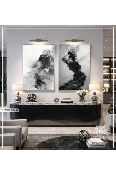 Silver Abyss - 2-piece Decorative Painting with Digital Printed Silver Metal Frame and Real Glass
