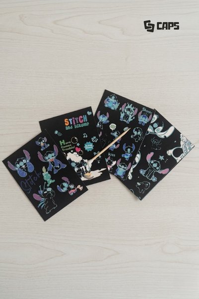 caps office Stitch A5 Scrapbook |   Scratch Art Scraping Book + Pen Included |   4 Pages of Fun Coloring