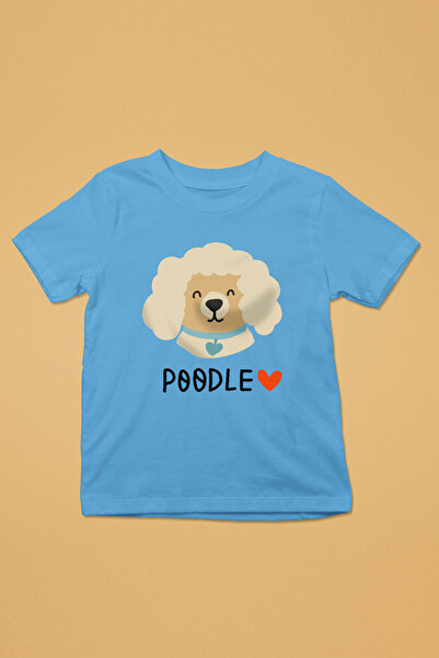 Poodle Kaniş Sevgisi - Baskılı Unisex Turkuaz Çocuk Tişört - T-Shirt CT003