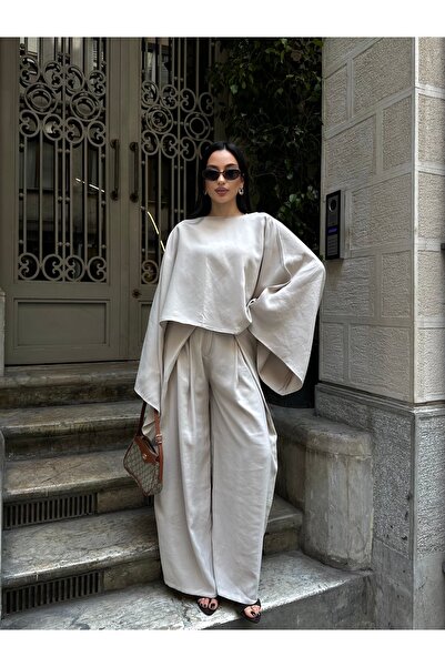 D'RECCY Σετ παντελόνι και μπλούζα από λινό με φαρδιά μανίκια