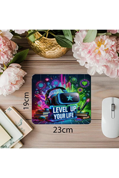 Empressco Mousepad energetic scris "Level Up Your Life" - 19x23 cm 2 mm drept...