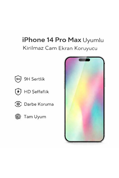 Avcı Teknoloji Market واقي شاشة زجاجي مقاوم للكسر متوافق مع هاتف iPhone 14 Pr...