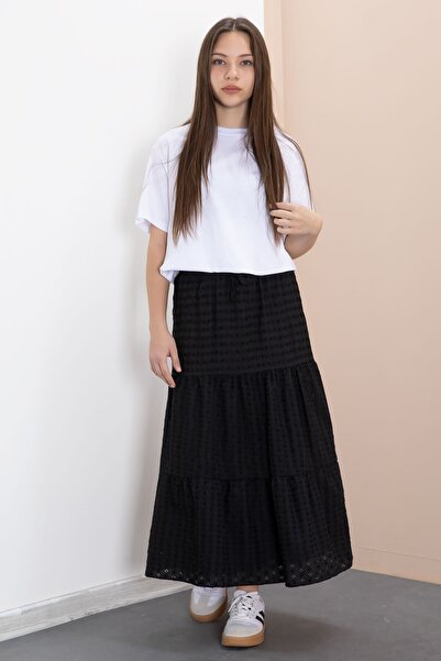 Cansın Mini Fusta neagră cu tăietură lungă și volane pentru fete 23776