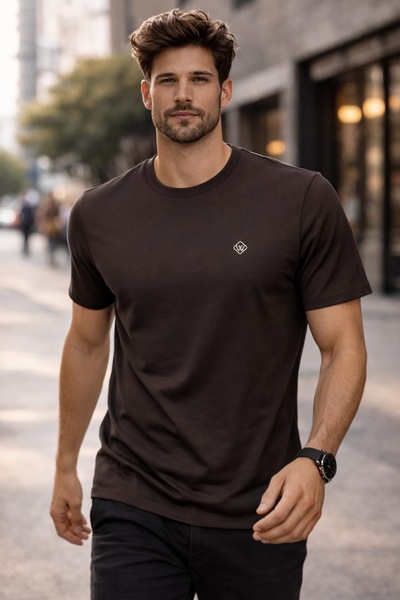 grand coco Ανδρικό καφέ μπλουζάκι με κοντό μανίκι από ύφασμα με λαιμόκοψη ποδ...