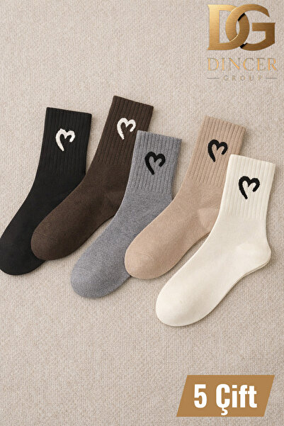 DINCERGROUP Dincer Group Women's 5 Pairs Premium High Cotton Half Heart Patte...