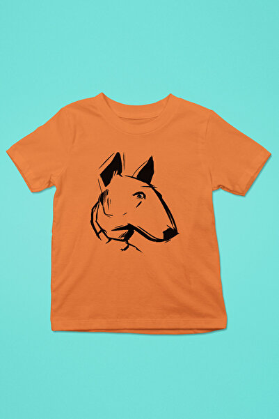 Çizim Bull Teriyer -Baskılı Unisex Turuncu Çocuk Tişört - T-Shirt CT005