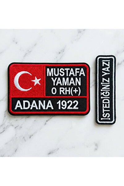 DERCES TASARIM İsimlik Cırtlı Bayraklı Kan Grubu Kişiye Özel Patch Nakış Yama