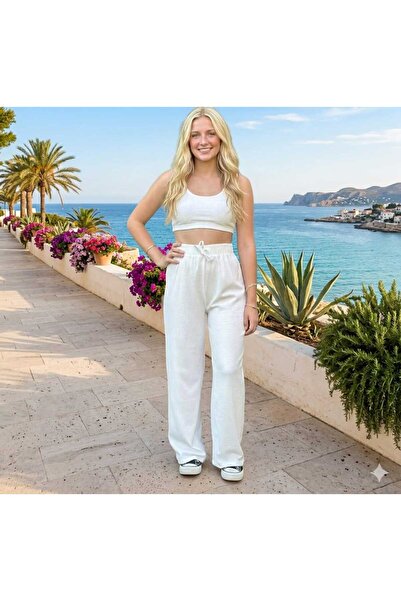 ALİ.COM ženske lepršave pantalone od mješavine platna i muslina