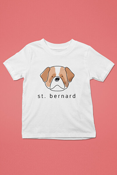 Saint Bernard -Baskılı Unisex Beyaz Çocuk Tişört - T-Shirt CT007