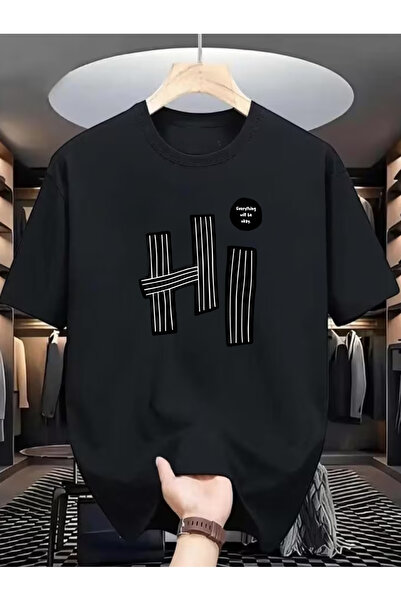 SUNFREE Μπλουζάκι HI με στάμπα Oversize Crew Neck Unisex Basic καλοκαιρινό κο...