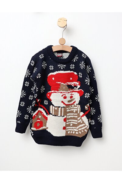 MiniKids Χαρούμενο πουλόβερ με σχέδιο χιονάνθρωπου, ναυτικό μπλε.