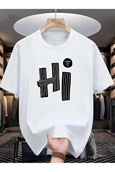 SUNFREE Μπλουζάκι HI με στάμπα Oversize Crew Neck Unisex Basic καλοκαιρινό κο...