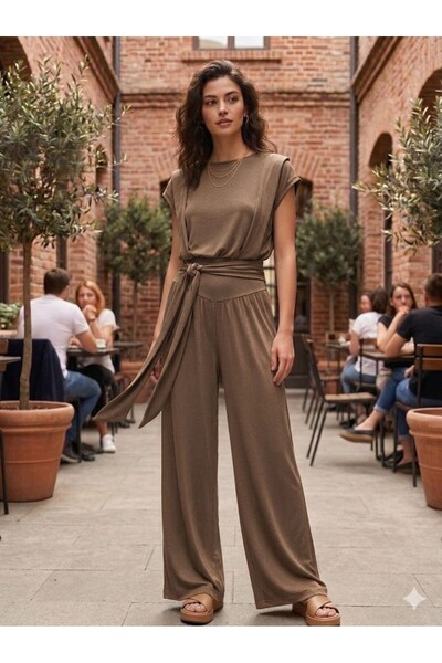 CGA Γυναικείο Σετ Modal με Μπλούζα με Δέσιμο στη Μέση και Χαλαρό Παντελόνι