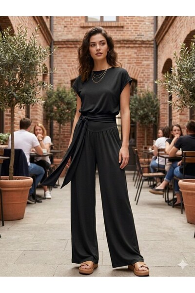 CGA Γυναικείο Σετ Modal με Μπλούζα με Δέσιμο στη Μέση και Χαλαρό Παντελόνι