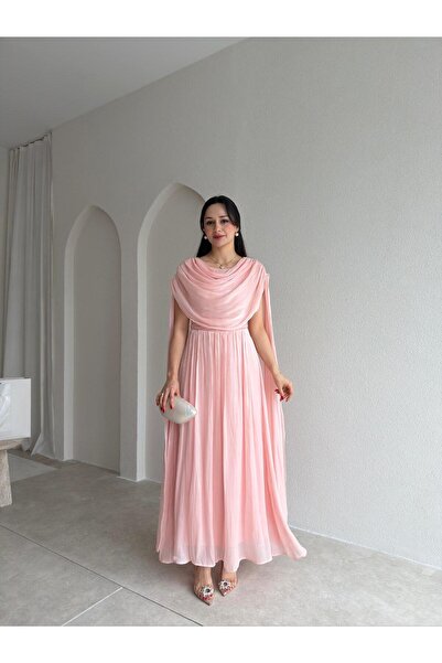 Mooi Butik ZUZANNA Μάξι Φόρεμα 9069 - Πούδρα