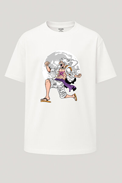 nirvoda Oversize Luffy White T-shirt με στάμπα One Piece - Φαρδιά γραμμή