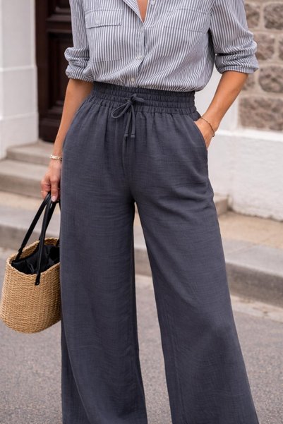 The Cotton Women's High Waist Wide Leg Comfortable Fit Muslin Trousers