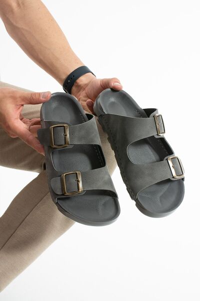 genel tr Gray Summer Men's Double Buckle Soft and Comfortable Slippers