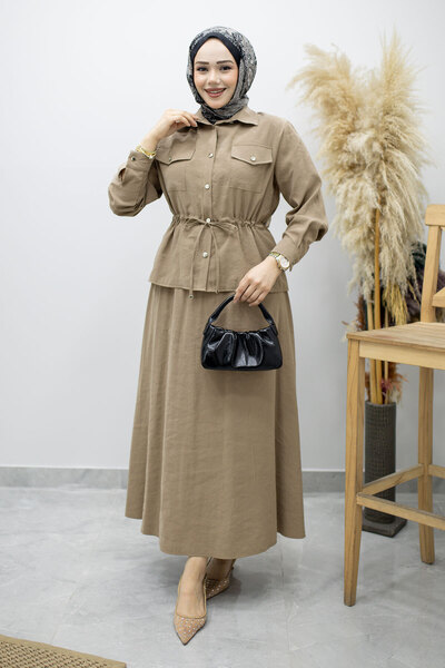 Tesettür Dünyası Σετ Φούστας με Τσέπες και Κορδόνι στη Μέση TSD260171 Βιζόν