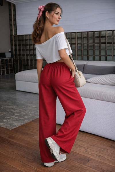 The Cotton بنطلون نسائي عالي الخصر واسع الساقين مريح من الموسلين