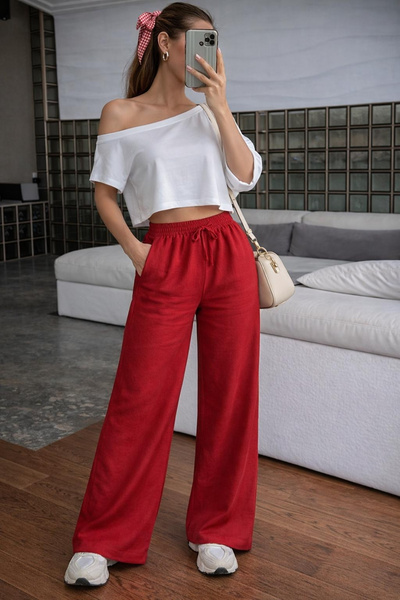 The Cotton Women's High Waist Wide Leg Comfortable Fit Muslin Trousers