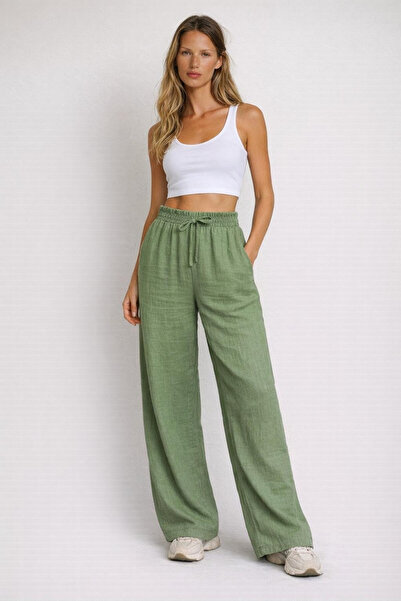 The Cotton Women's High Waist Wide Leg Comfortable Fit Muslin Trousers