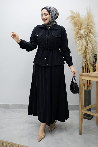 Tesettür Dünyası Σετ Φούστας με Τσέπες και Κορδόνι στη Μέση TSD260171 Μαύρο