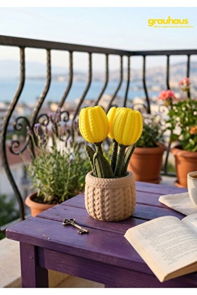 GRAUHAUS Dekoratif Örgü Lale Saksı Çiçek Lale Ev Balkon Dekoru Anneler Günü H...