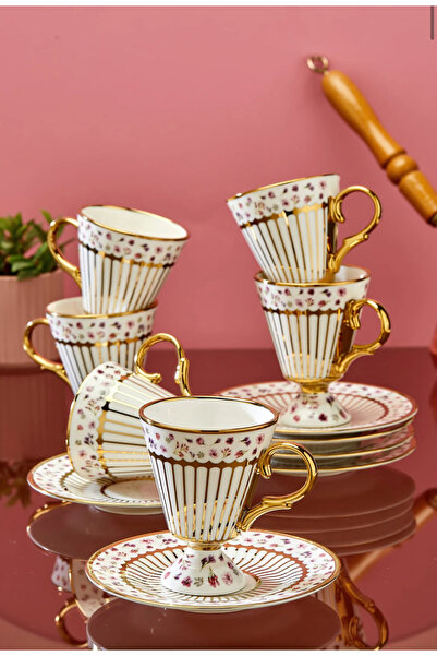 coker Ev dizaynım Nazenin 6 Kişilik 90 ml Porselen Kahve Fincan Takımı