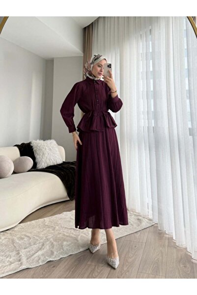 Miraydın Butik Γυναικείο Σετ Πουκάμισο με Βολάν και Φούστα M2512 - Δαμασκηνί