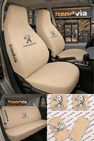 trivexa Peugeot (Old) Logo Car Seat Cover Front Rear Set – Combed Cotton Univ...