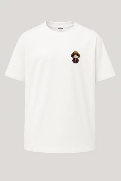 nirvoda Υπερμεγέθη μπλουζάκι με στάμπα Monkey D Luffy σε στυλ One Piece - Φαρ...