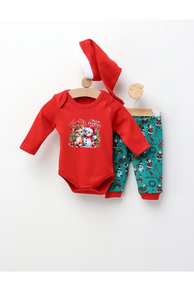MiniKids Χριστουγεννιάτικο σετ 3 τεμαχίων, Τάρανδος και Χιονάνθρωπος, κόκκινο