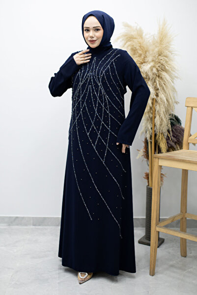 Tesettür Dünyası Φόρεμα με πέτο από πέτρα TSD260170 Ναυτικό μπλε