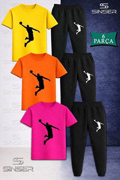 SS SİNSER Children's Unisex Basket Man Black 3-Piece T-Shirt Tracksuit Set