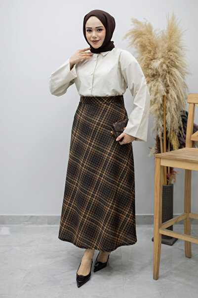 Tesettür Dünyası Καρό φούστα με ελαστική μέση TSD260168 Ταν "