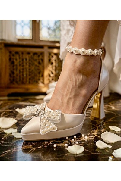 Felisya Butik Κομψά νυφικά παπούτσια με τακούνι πλατφόρμας και πέρλες - FELİS...