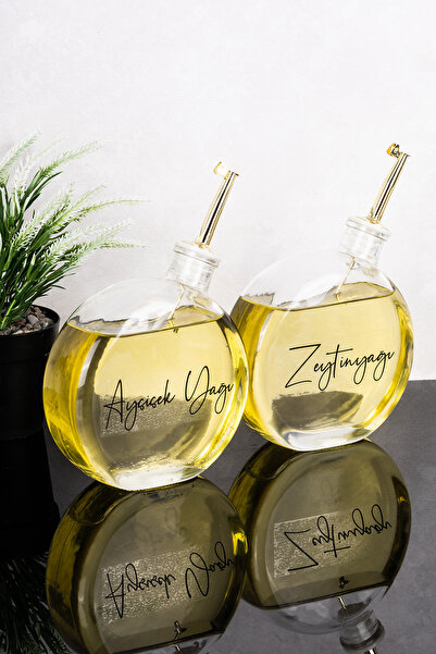 Dolkin Home 2li 500 ml Yağdanlık Yuvarlak Form Gold Kapak Cam Yağlık Zeytinya...